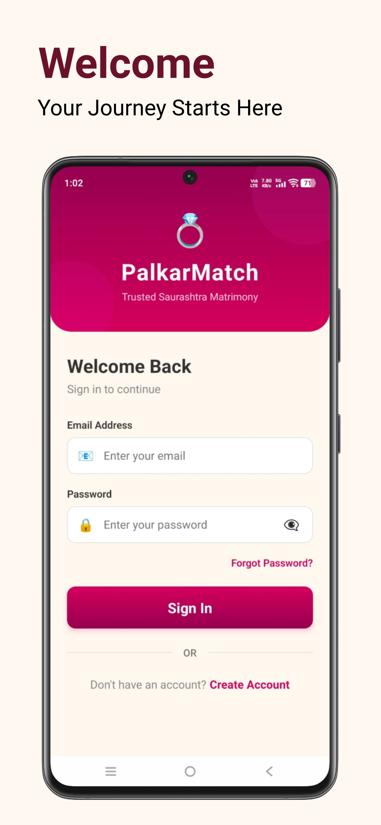 PalkarMatch Login / Sign In screen