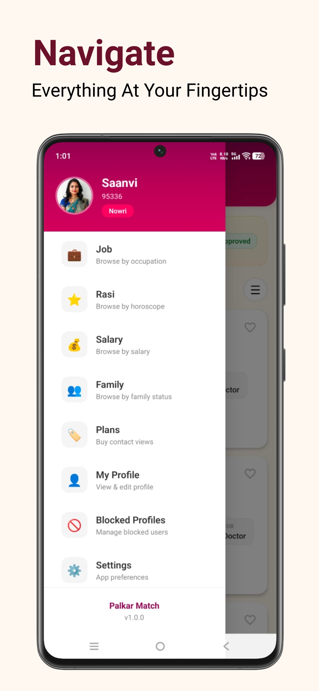 PalkarMatch Navigate screen